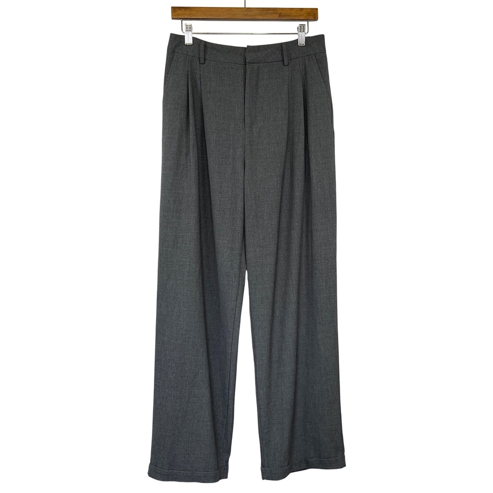 Commense Wide Leg High Rise Pleated Trousers M Gray Minimalist Career Business